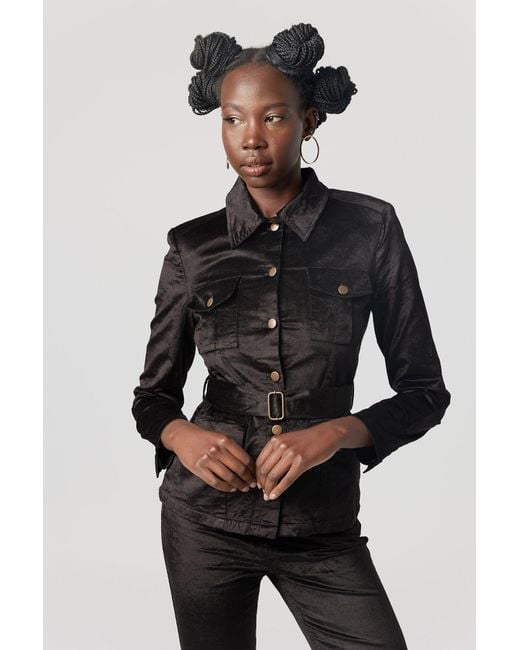 Why Mary Black Military Style Velvet Corduroy Jacket
