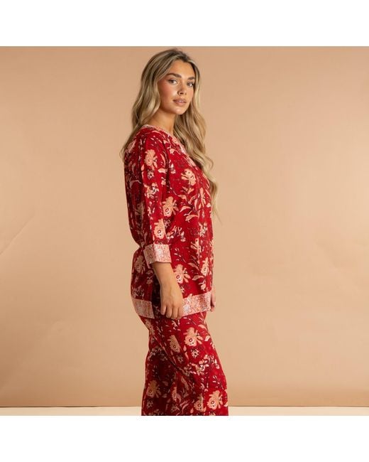 Inara Red Indian Cotton Rubra Pyjama Set