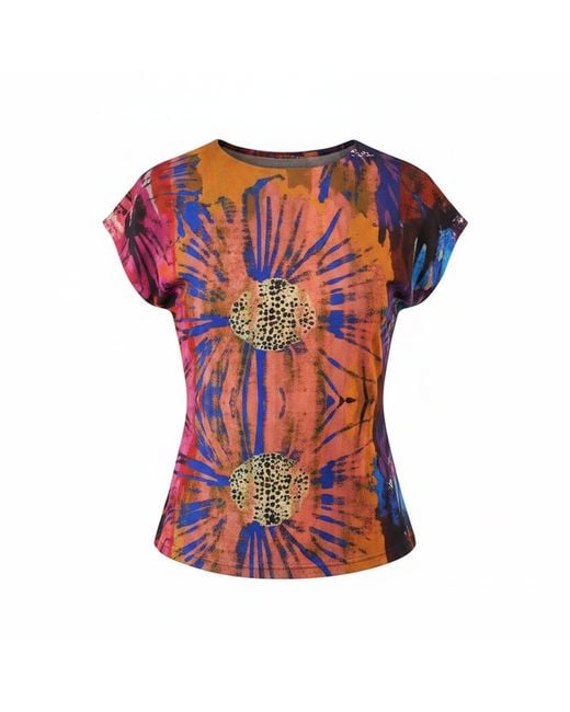 Yumi' Red Multicolour Floral Mesh Top