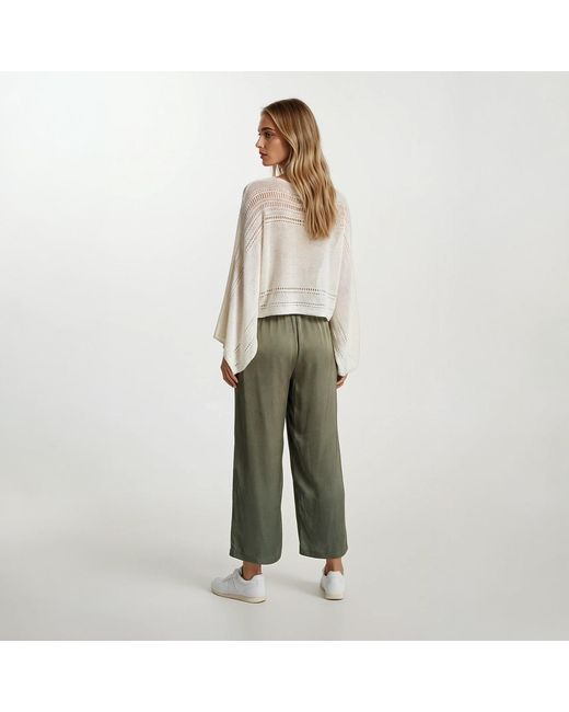 Haris Cotton Natural Neutrals Knitted Cropped Poncho Ecru