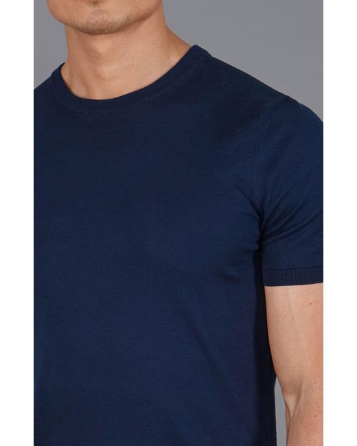 Paul James Knitwear Blue Superfine Merino Wool Ilario Knitted T-Shirt for men
