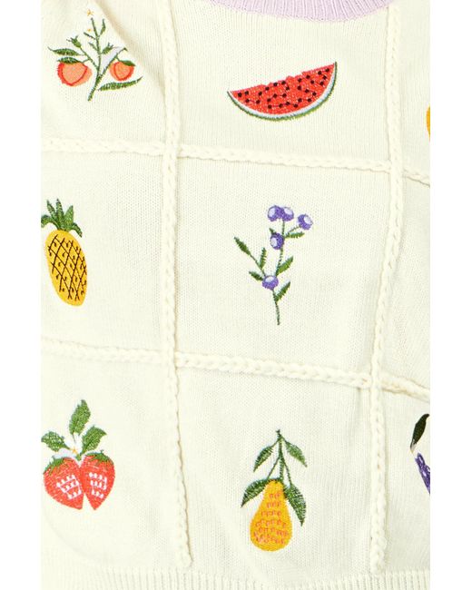 Yumi' Metallic Ivory Fruit Cotton Knitted Top
