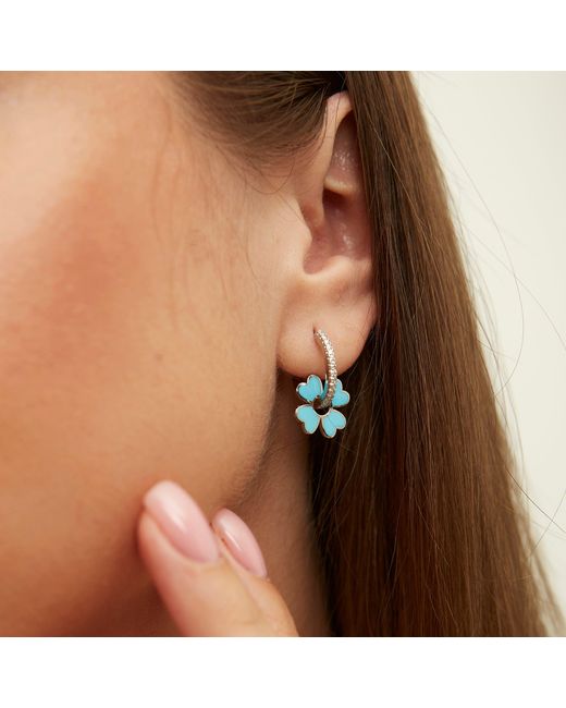 Spero London Blue Sterling Enamel Clover Earrings