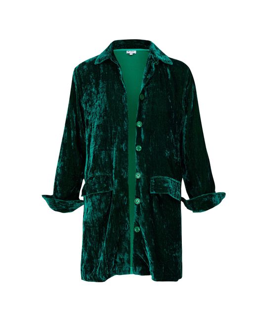 At Last Green Kensington Silk Velvet Shirt Jacket In Emerald