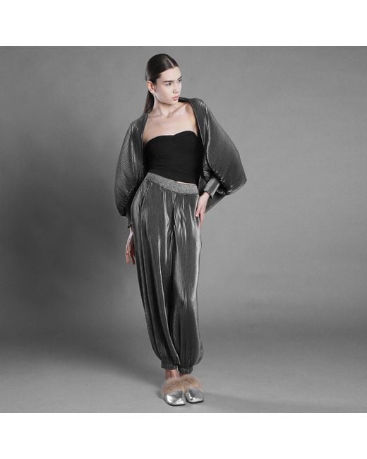 Silvia Serban Gray Pleated Voile Harem Trousers