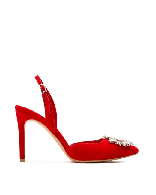 Ginissima Red Alice Shoes With Crystal Brooch