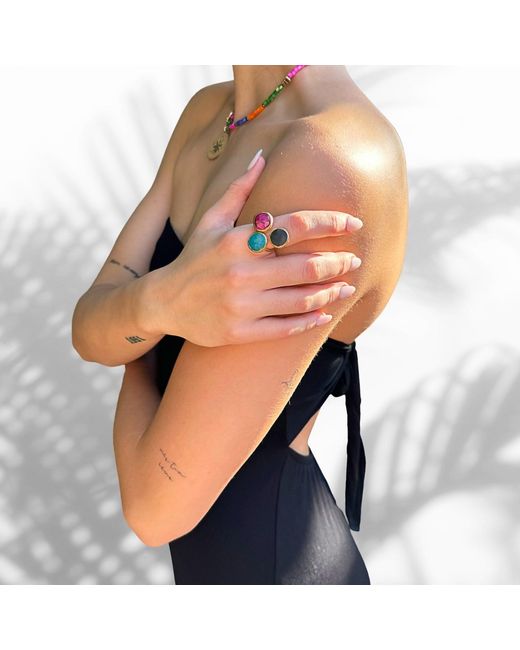 Ebru Jewelry Multicolor Triple Gemstone Adjustable Artemis Ring