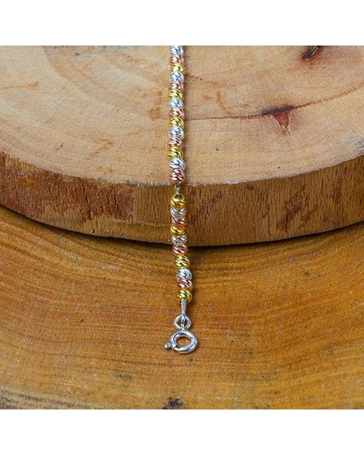 Spero London Metallic Beaded Three Rose Sterling Handmade Bracelet