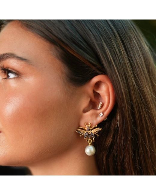 Ebru Jewelry Metallic Queen Bee Sapphire Chunky Earrings