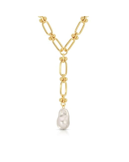 Leeada Jewelry Metallic Chloe Maxi Pearl Lariat Necklace
