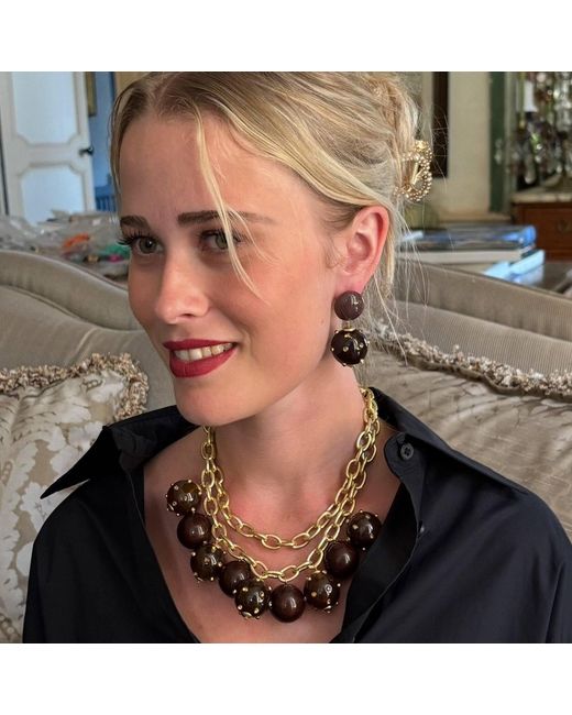 Michael Nash Jewelry Metallic Valentina Studded Tortoise Studded Ball Necklace