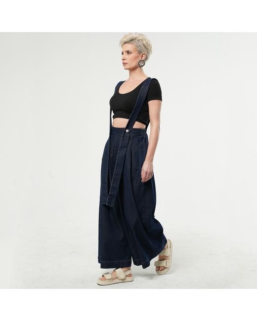 Metamorph Blue Full-Length Wide-Leg Dark Denim Pants