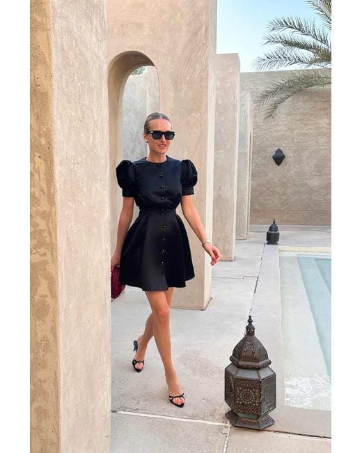 POST MERIDIEM Black Button Front Mini Dress