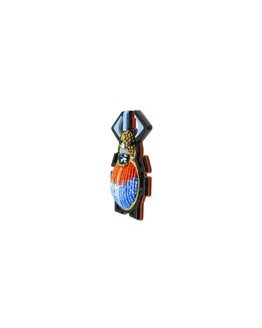 Gissa Bicalho Blue Handmade Acrylic Brooch Embroidered Scarab Topaz