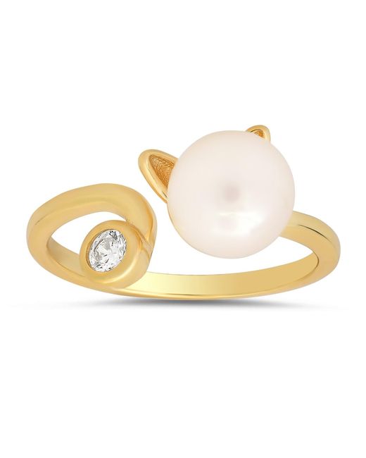 Kylie Harper Metallic Kitty Cat Pearl & Diamond Cz Ring