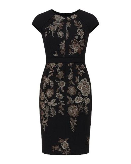 Conquista Black Print Cap Sleeve Dress With Waistband