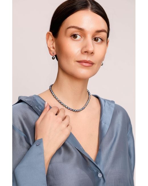 Pearl Code Metallic Rice Pearl Choker, Iridescent Freshwater Pearl Necklace