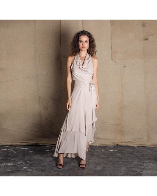 Bianca Popp Natural Neutrals Asymmetrical Collar Bareback Dress