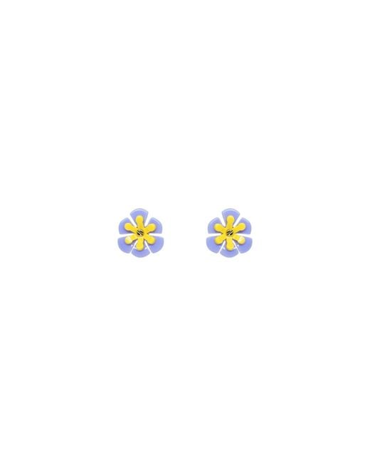 Gissa Bicalho Blue Handmade Acrylic Earring Branch Daisies Lavender