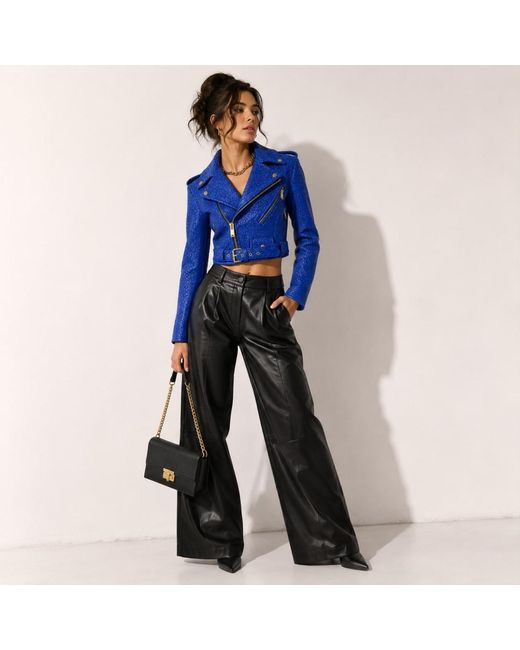 Zasta Studio Blue Cracked Horizon Leather Crop Biker Jacket
