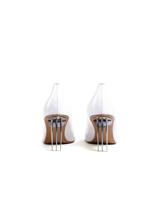 RIVERPEACE.CO White Pointed-Toe Patent Blade High Heels