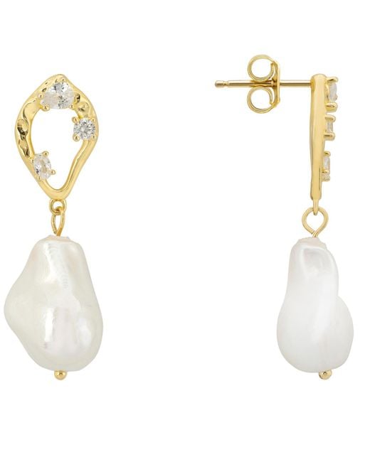 Latelita London White Midsummer Baroque Pearl Drop Earrings Gold