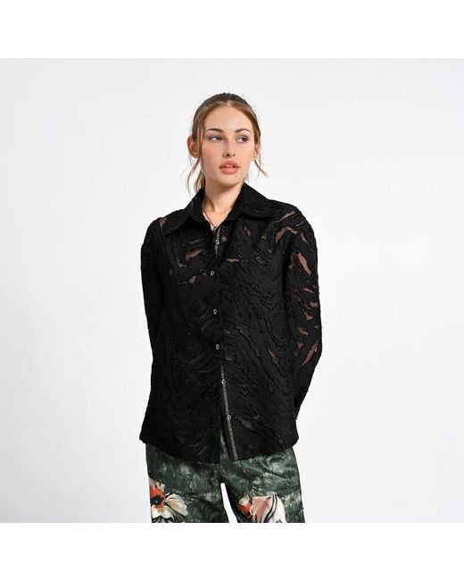 Lalipop Design Black Burnout Pattern Sheer Shirt