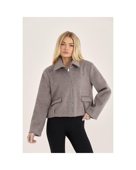Loom Archives Gray Wool Blend Collared Zip Up Jacket
