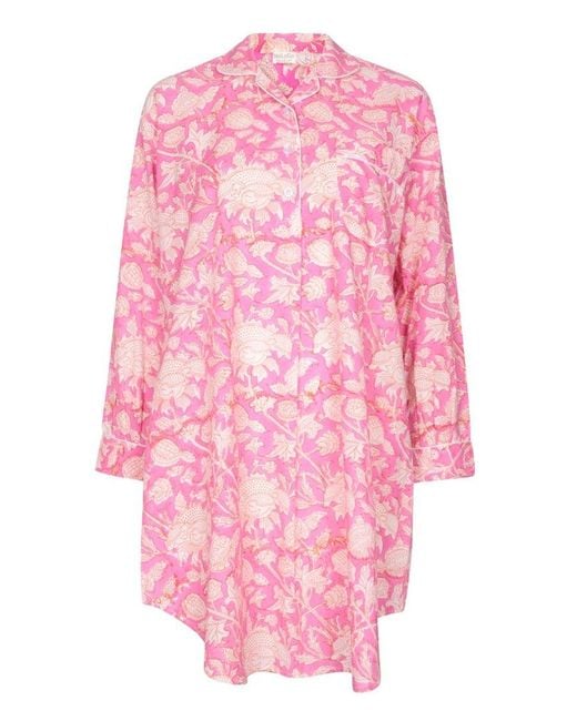 NoLoGo-chic Pink Hand Printed Nightshirt- Hibiscus