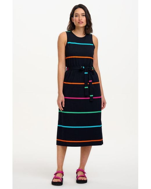 Sugarhill Black Rory Racer Jersey Midi Dress Spaced Eighties Stripe