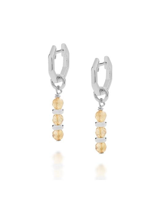 Nellou Jewellery Metallic Linear Huggie Birthstone Earrings November Sterling