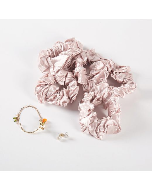 Soft Strokes Silk Pure Mulberry Silk French Scrunchie Set Of Five In Baby Pink