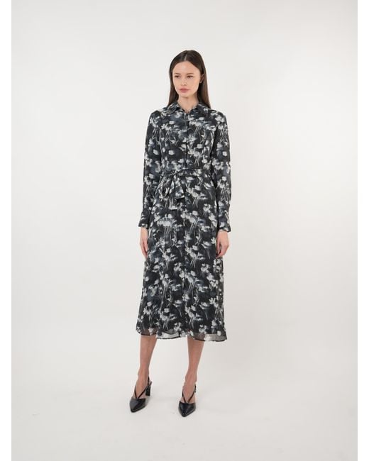 John Abgin Black Chiffon Scatter Printed Shirt Dress