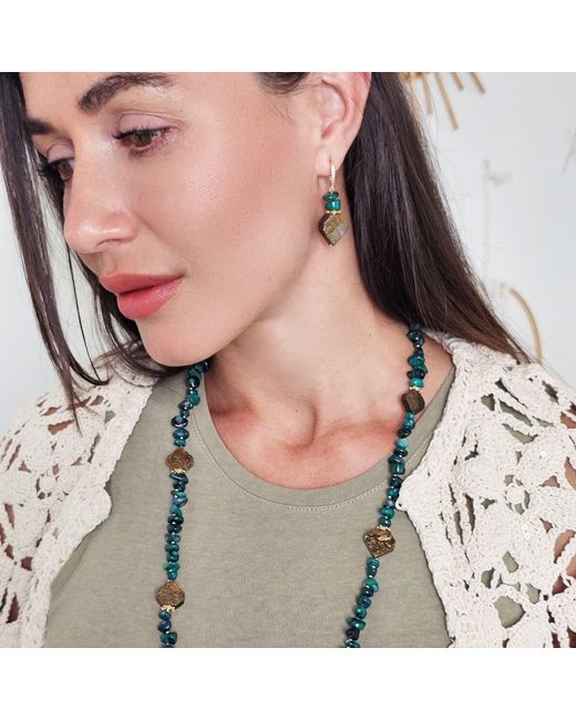 Farra Green Tiger-Eye With Bamboo Coral Earrings