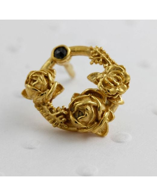 Lee Renee Metallic Black Diamond Rose Halo Lapel Pin Gold for men