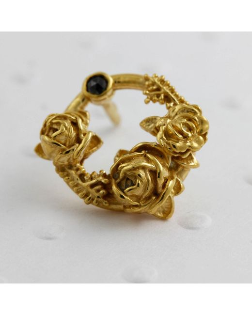Lee Renee Metallic Black Diamond Rose Halo Lapel Pin Gold for men