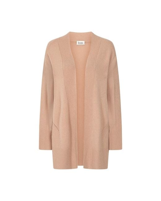 Loop Cashmere Natural Neutrals Ribbed Detail Edge To Edge Cardigan