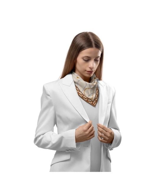 Le Parmentier Natural Neutrals Heritage Chain And Pearls Silk Bandana