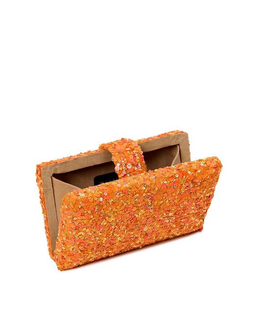 Simitri Orange Sequined Laddoo Velvet Clutch Bag