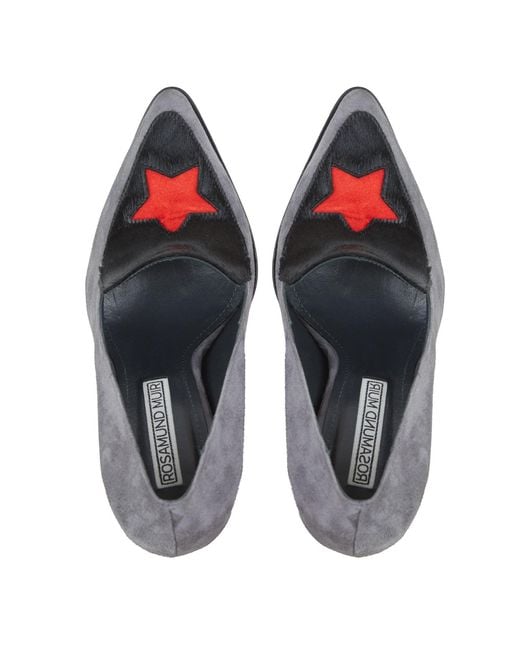 Rosamund Muir London Blue Maria Suede & Calf Hair With Star Loafers