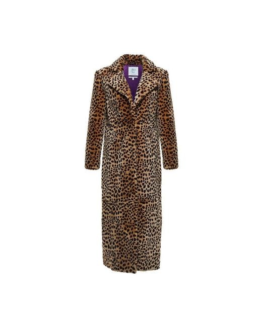 Maison sél Brown Animal Print Pony Hair Fur Coat With Satin Lining