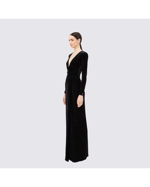 Nissa Black Glitter-Detail Velvet Maxi Dress