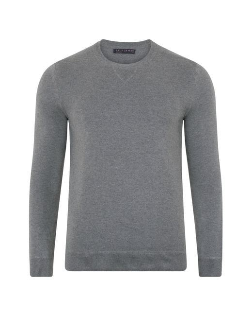 Paul James Knitwear Gray Midweight Cotton Beckham Knitted Sweatshirt for men