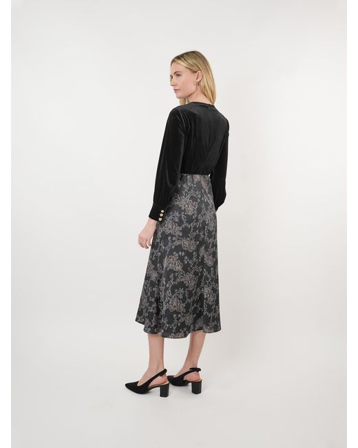John Abgin Black Velvet Inverted V-Waist Midi Dress