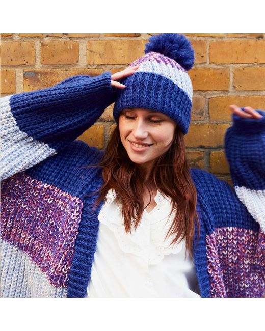 Cara & The Sky Blue Phoebe Stripe Beanie Bobble Hat