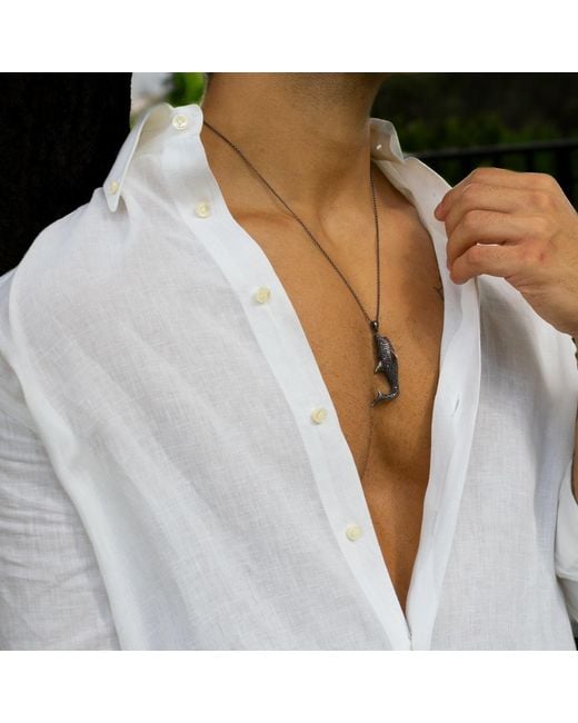 Ebru Jewelry Metallic Guardian Shark Diamond Necklace for men