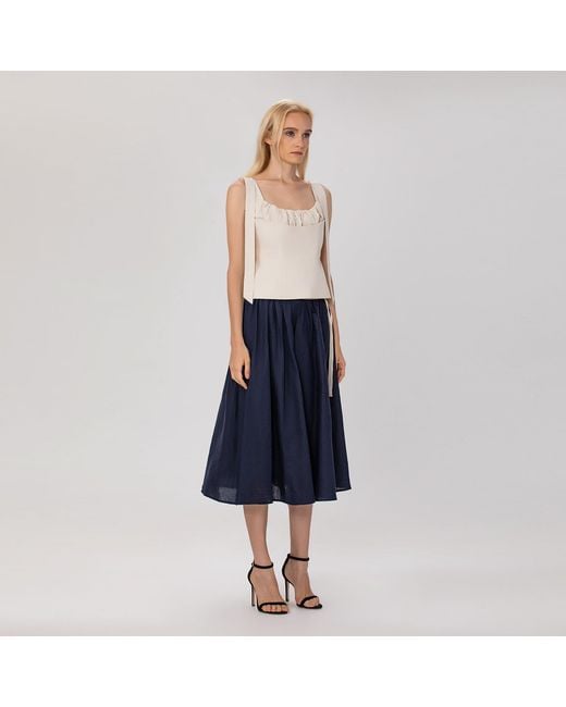 Smart and Joy Blue Flared Linen Midi Skirt