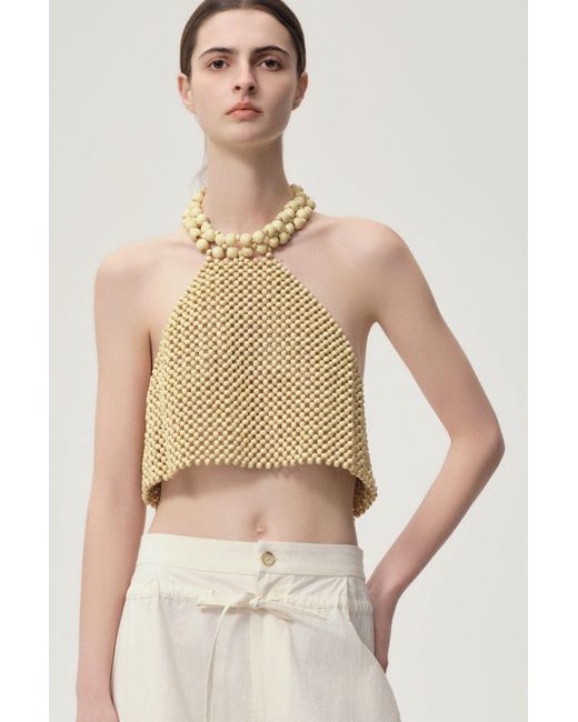 FRONT ROW SHOP Natural Reef Beaded Halter Top