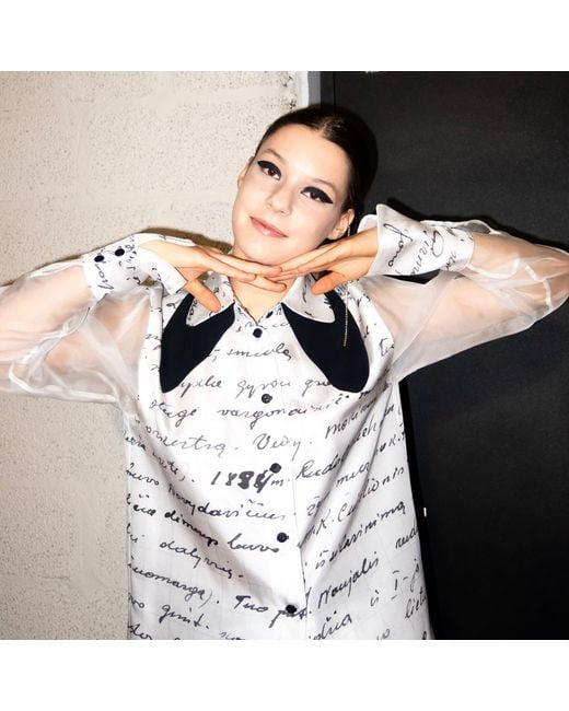 Laura Daili White Heritage Script Silk Shirt