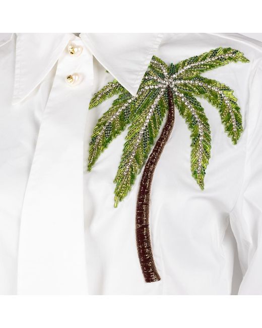 House of Laines London White Laines Couture Tie Shirt With Embellished Palm Tree